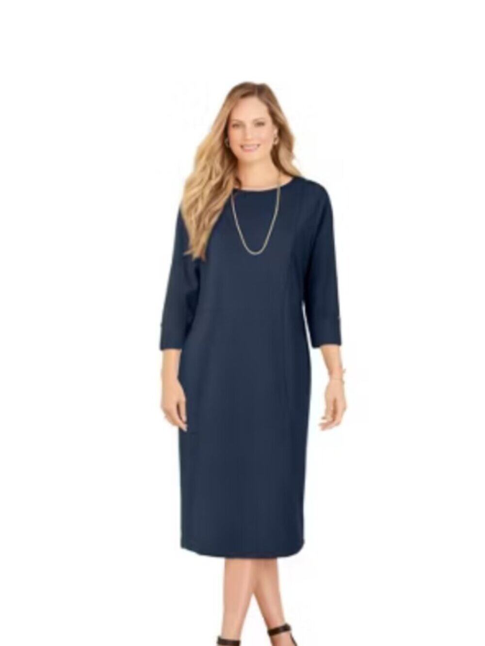 J Jill Dark Navy Blue Size XL Pullover 3/4 Sleeve Oversized Midi Dress